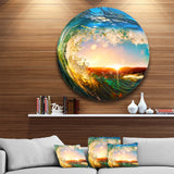 Colored Ocean Waves Falling Down' Seashore Metal Circle Wall Art