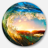 Colored Ocean Waves Falling Down' Seashore Metal Circle Wall Art