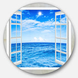 Window Open to Blue Wavy Ocean' Extra Large Seashore Metal Circle Wall Art