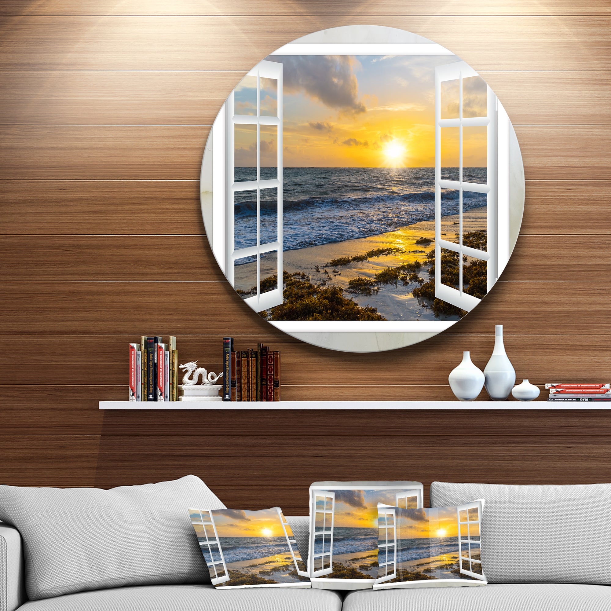 Open Window to Bright Yellow Sunset' Seascape Metal Artwork