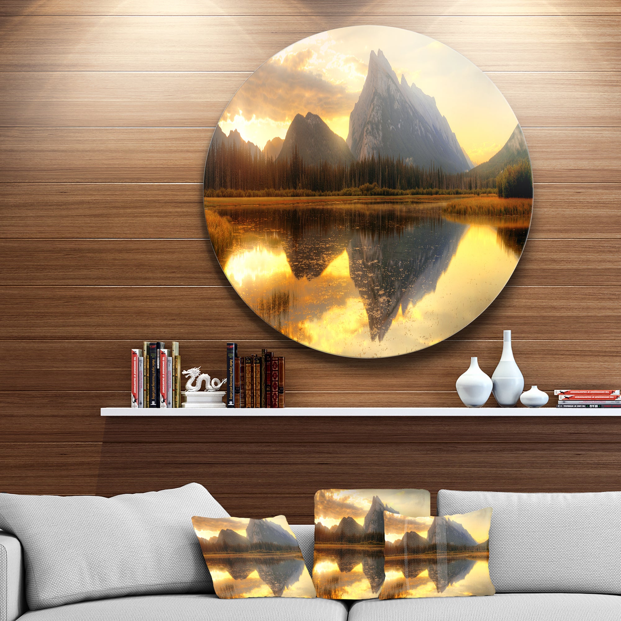 Vermillion Lake Sunrise in Banff Park' Landscape Metal Circle Wall Art