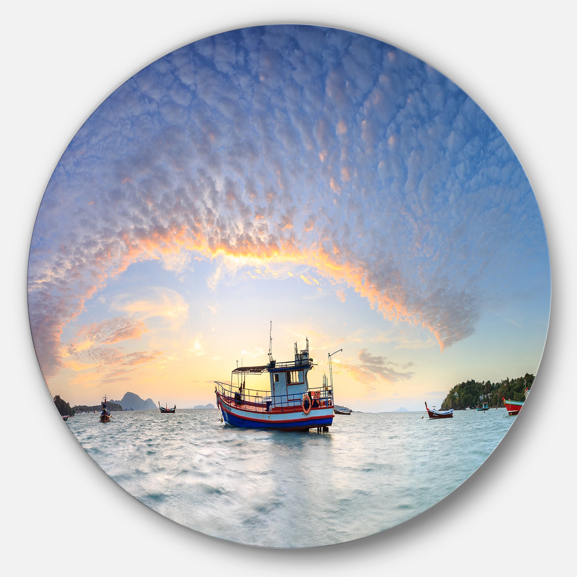 Fishing Boat at Phuket Sunrise Beach' Seascape Metal Artwork