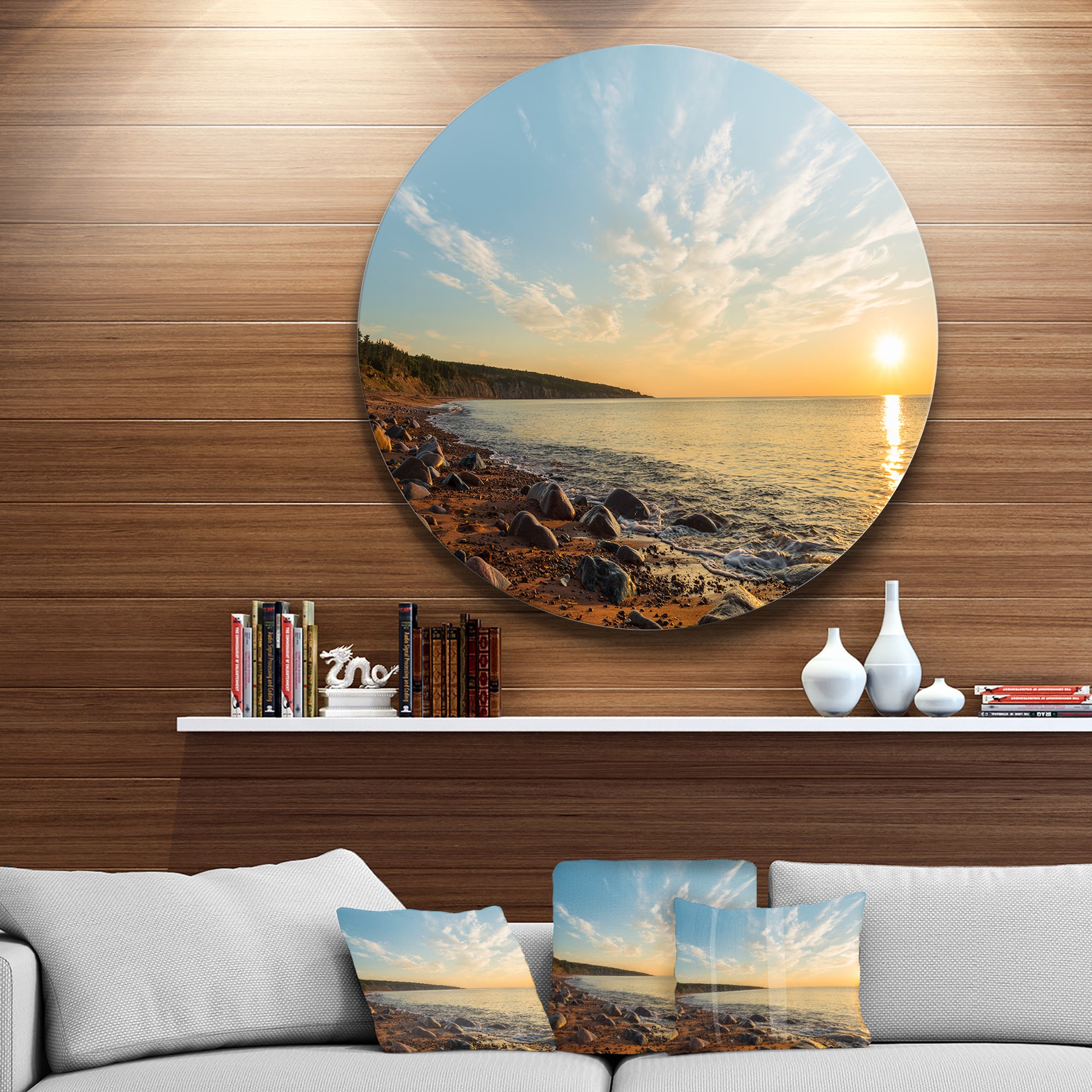 Ocean Shore at Sunrise with Rocks' Seascape Metal Artwork