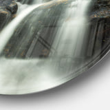Slow Motion Waterfall on Rocks' Landscape Metal Circle Wall Art