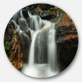 Slow Motion Waterfall on Rocks' Landscape Metal Circle Wall Art