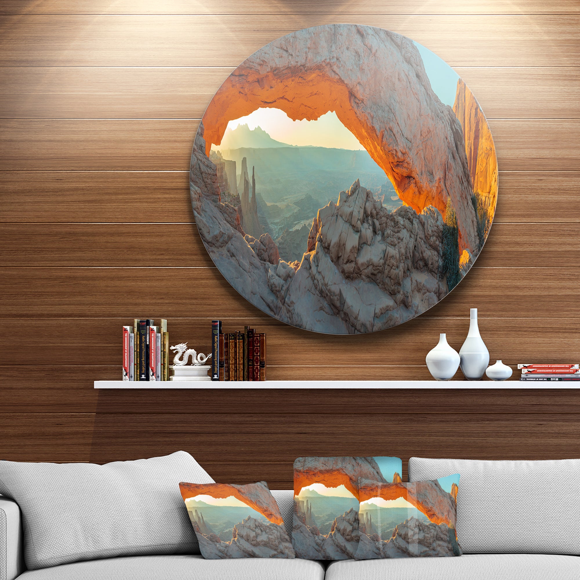 Mesa Arch Canyon lands Utah Park' Landscape Metal Circle Wall Art