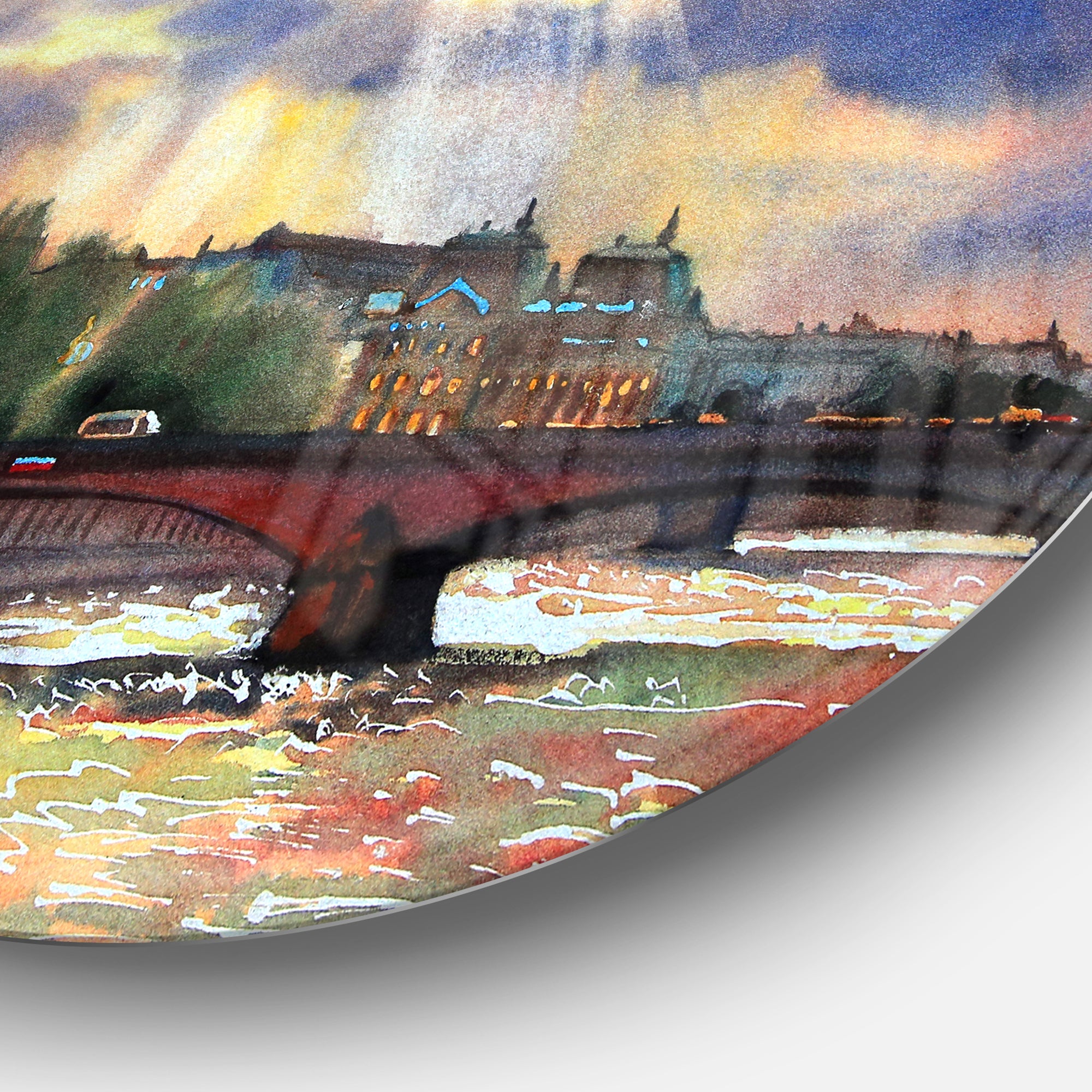 Fabulous Paris City Watercolor' Large Photography Metal Circle Wall Art