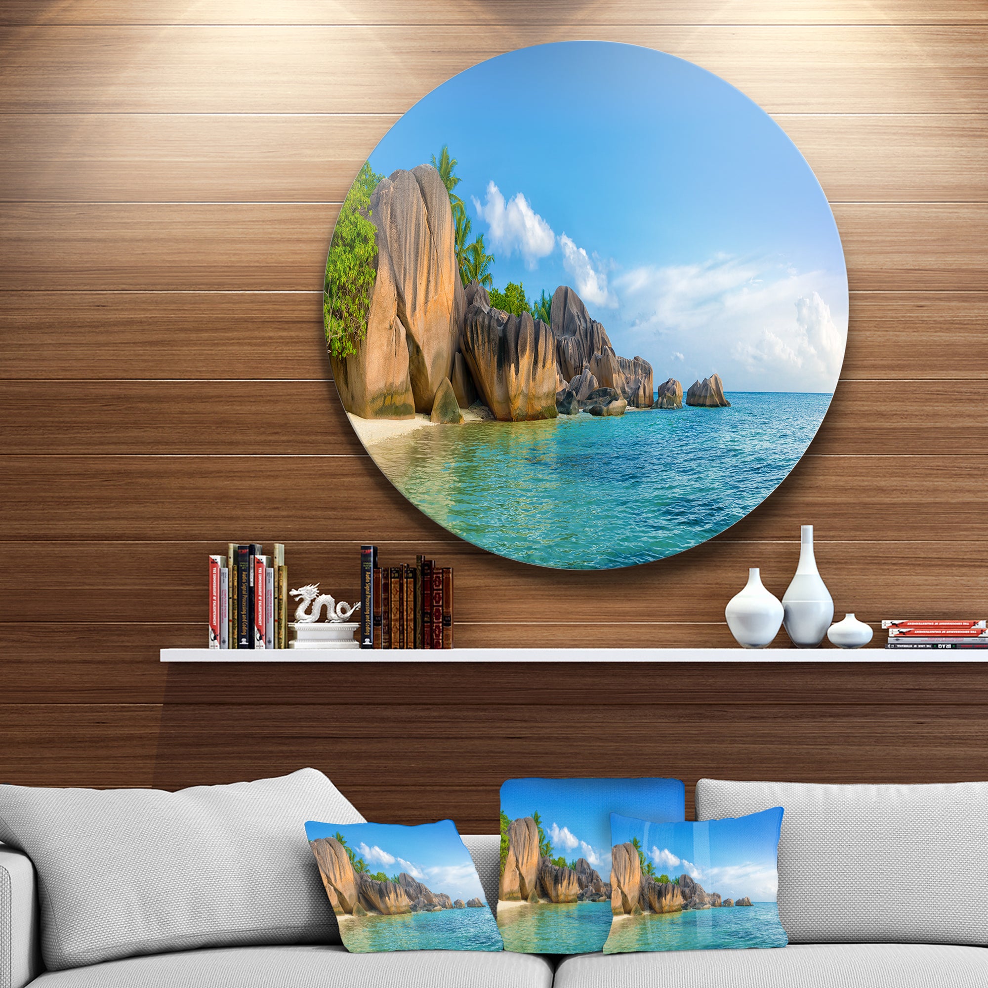 Fantastic Seychelles Seashore' Large Seascape Art Metal Circle Wall Art