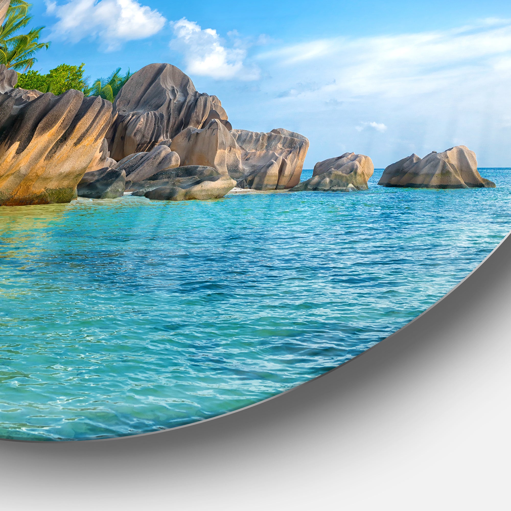 Fantastic Seychelles Seashore' Large Seascape Art Metal Circle Wall Art