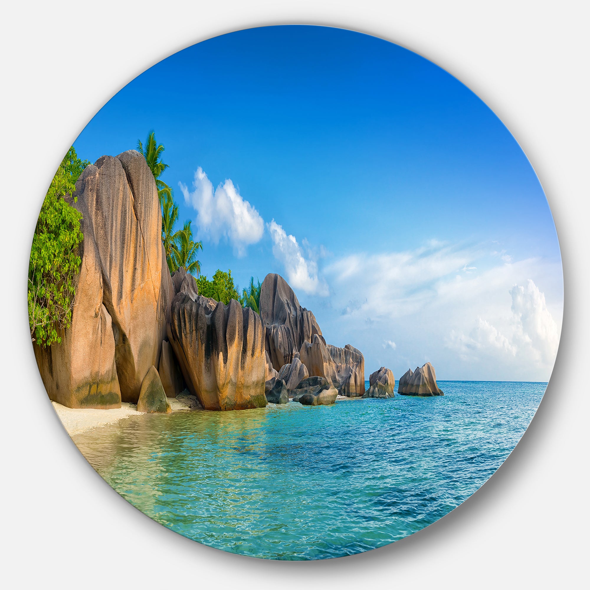 Fantastic Seychelles Seashore' Large Seascape Art Metal Circle Wall Art