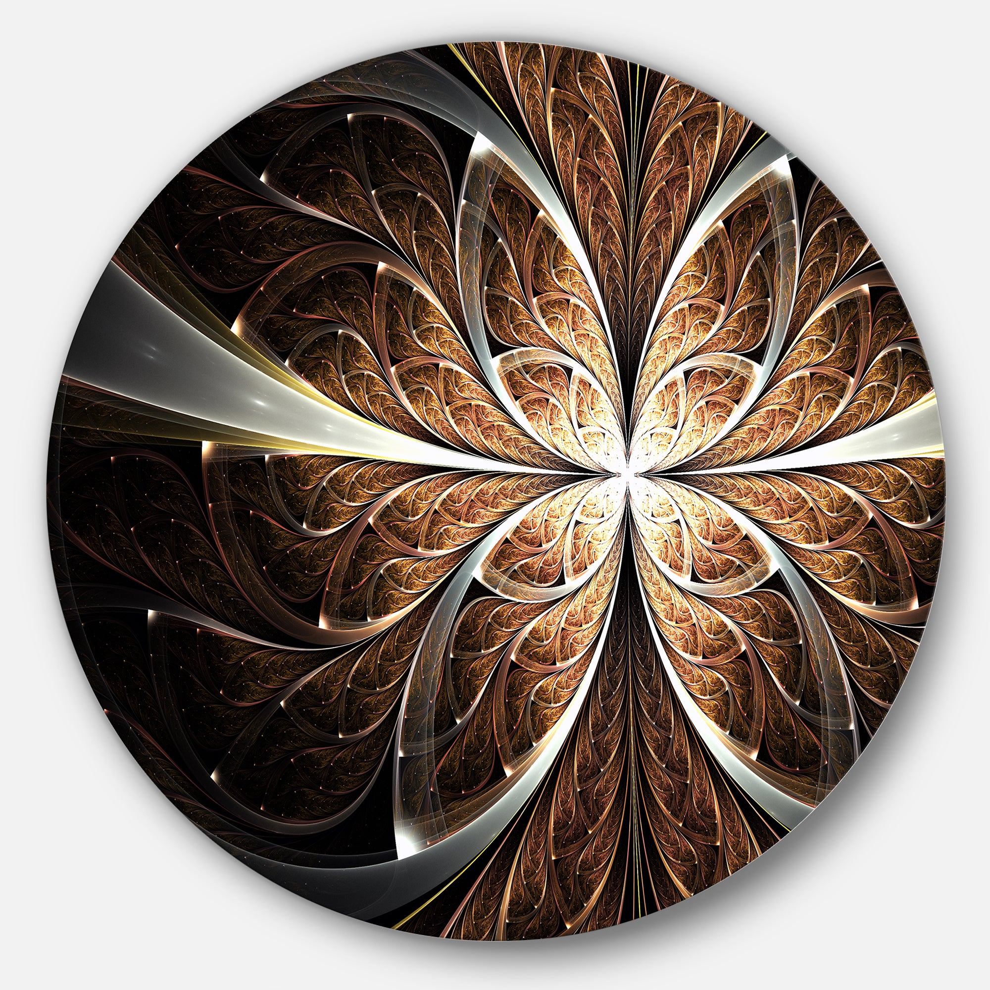 Fractal Flower Brown Black Digital Art' Floral Metal Circle Wall Art