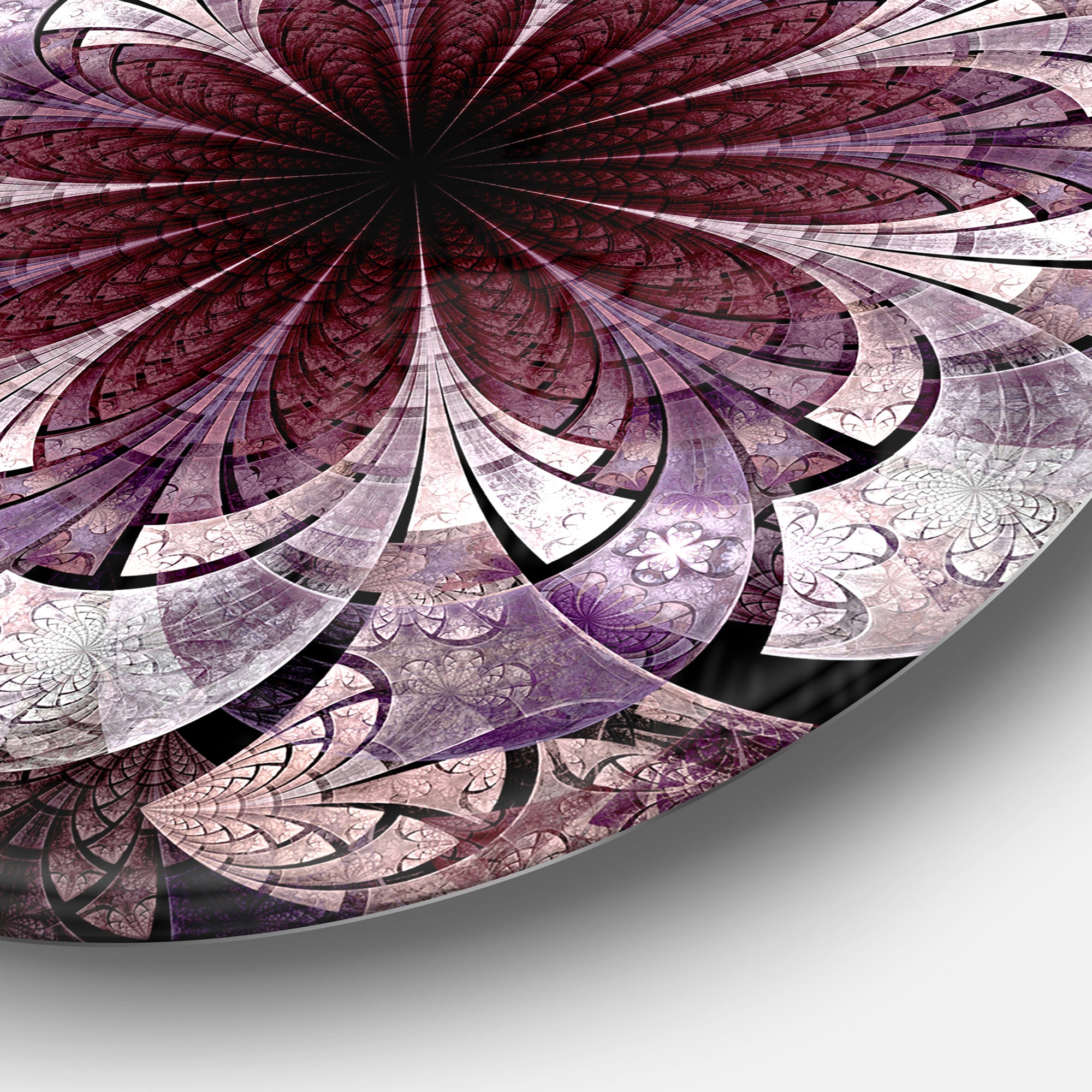 Soft Pink Digital Art Fractal Flower' Floral Metal Circle Wall Art