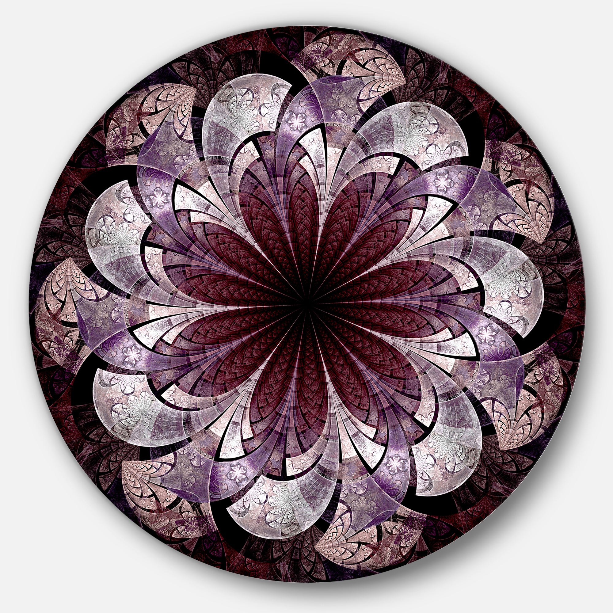 Soft Pink Digital Art Fractal Flower' Floral Metal Circle Wall Art