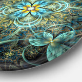 Glittering Dark Orange Fractal Flower' Floral Metal Circle Wall Art