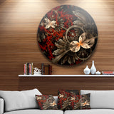 Red and Orange Fractal Flower Pattern' Floral Metal Circle Wall Art