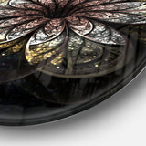 Rounded Glowing Golden Fractal Flower' Floral Metal Circle Wall Art