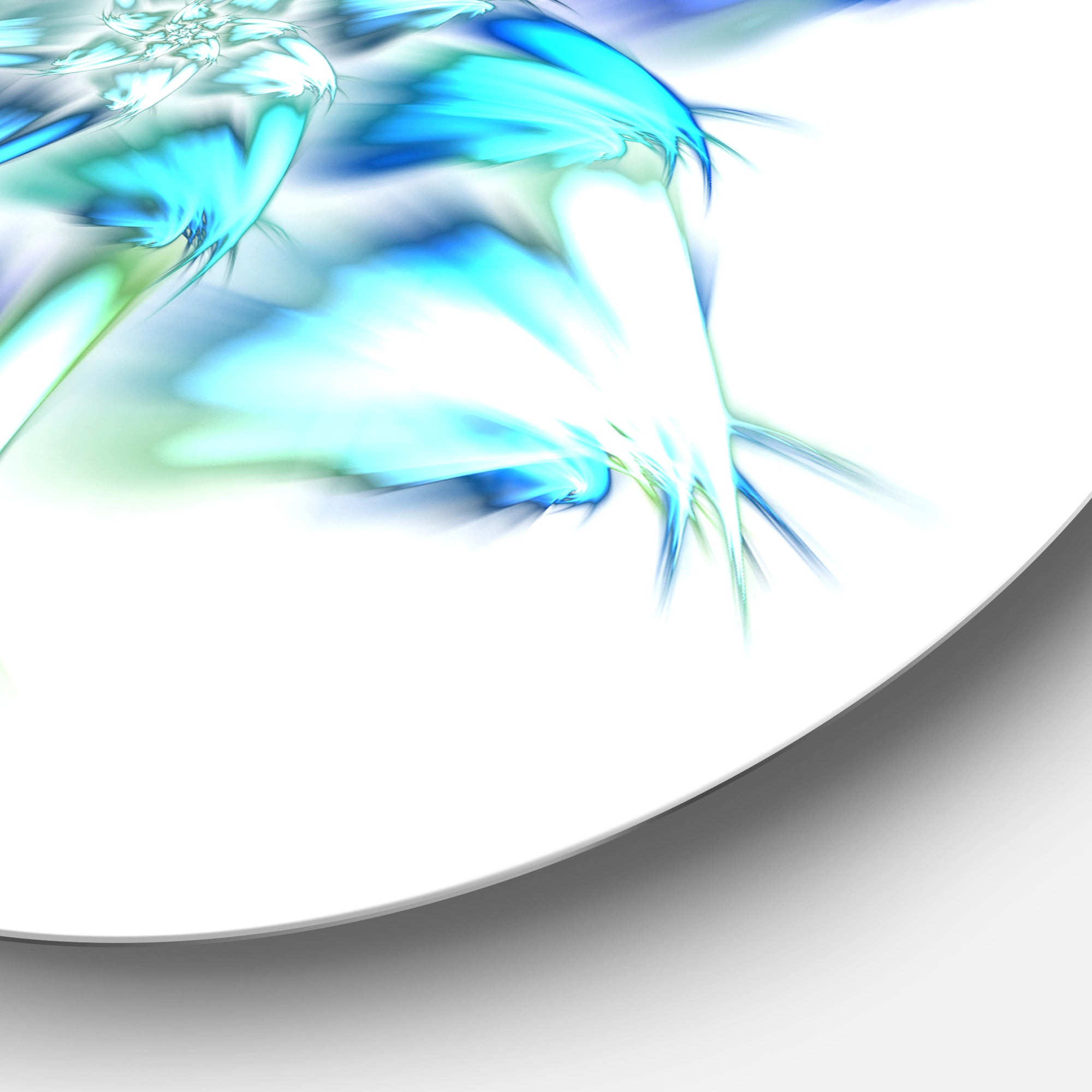 Blue and Green Fractal Flower' Floral Metal Circle Wall Art