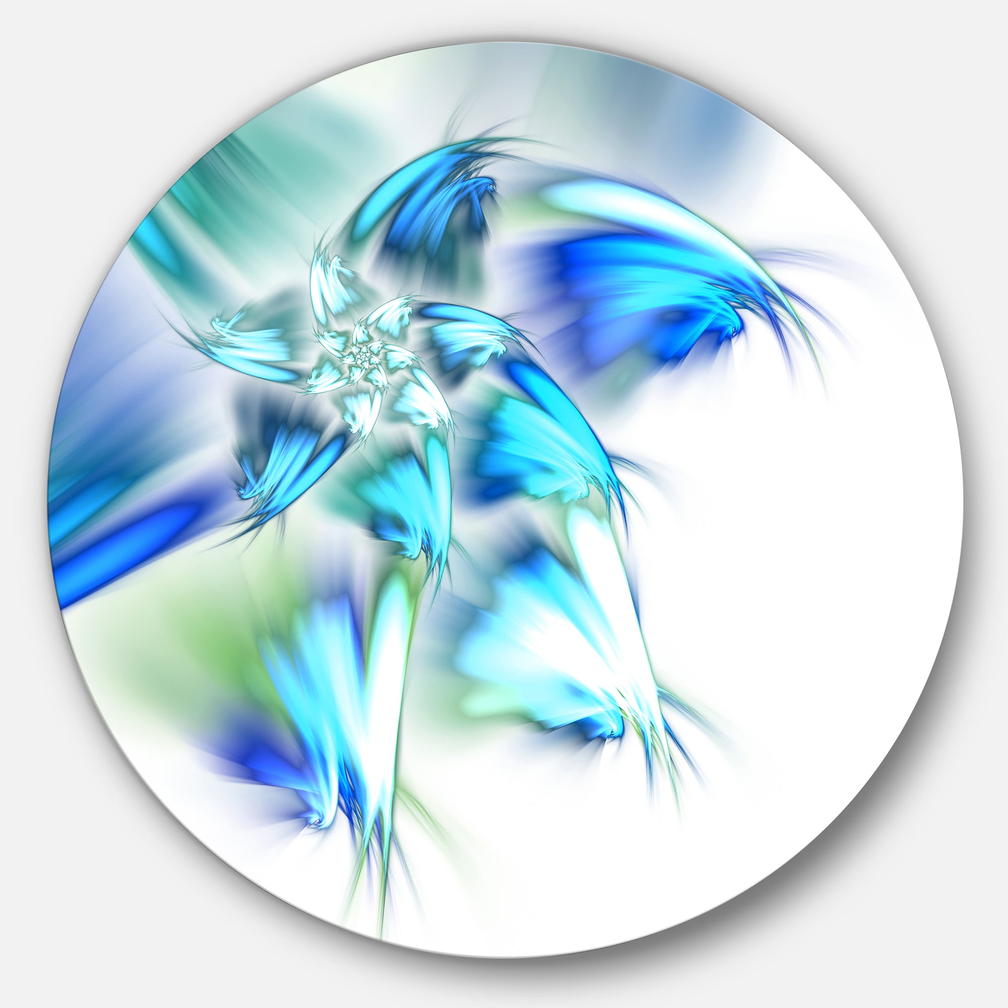 Blue and Green Fractal Flower' Floral Metal Circle Wall Art