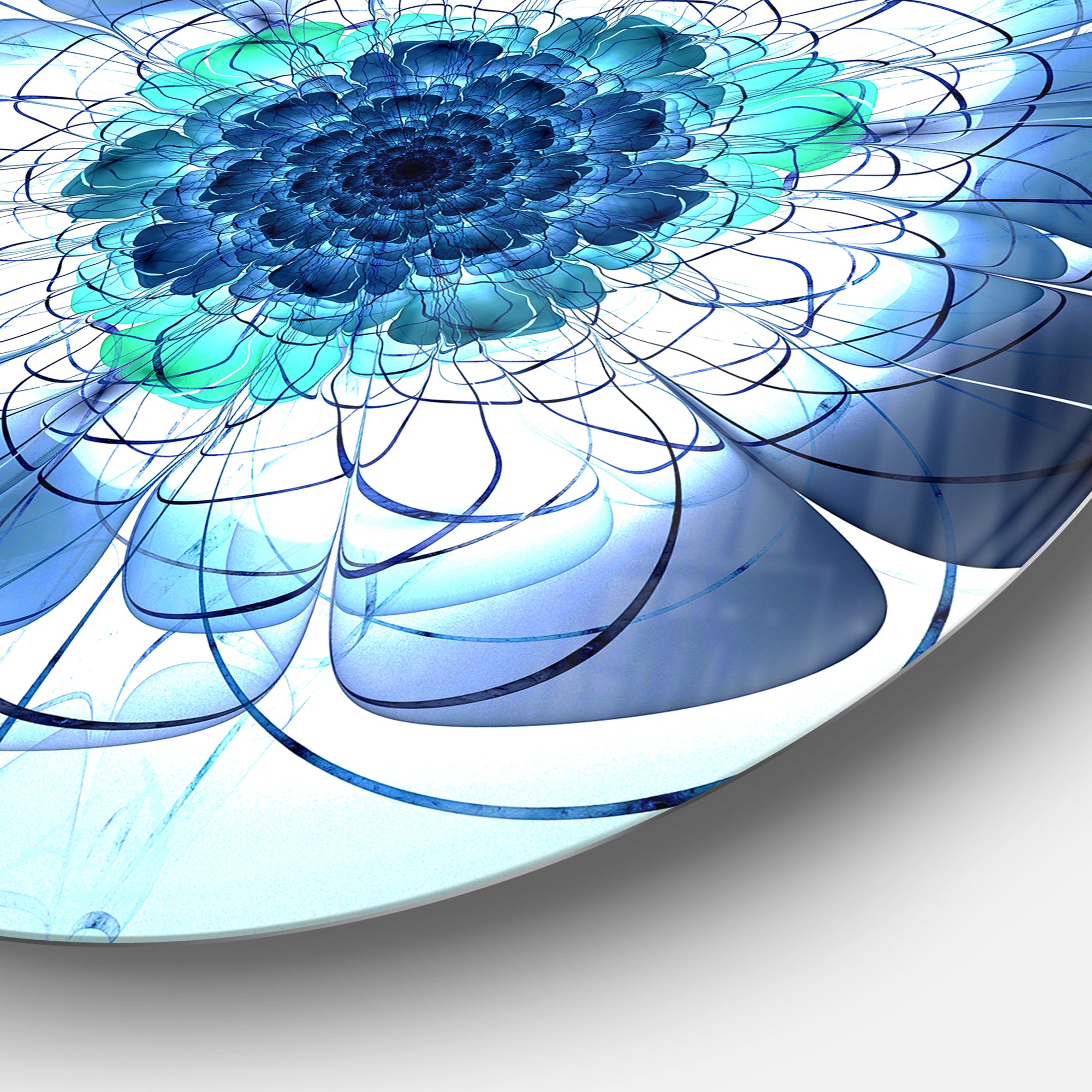 Blue and Purple Rounded Flower' Floral Metal Circle Wall Art