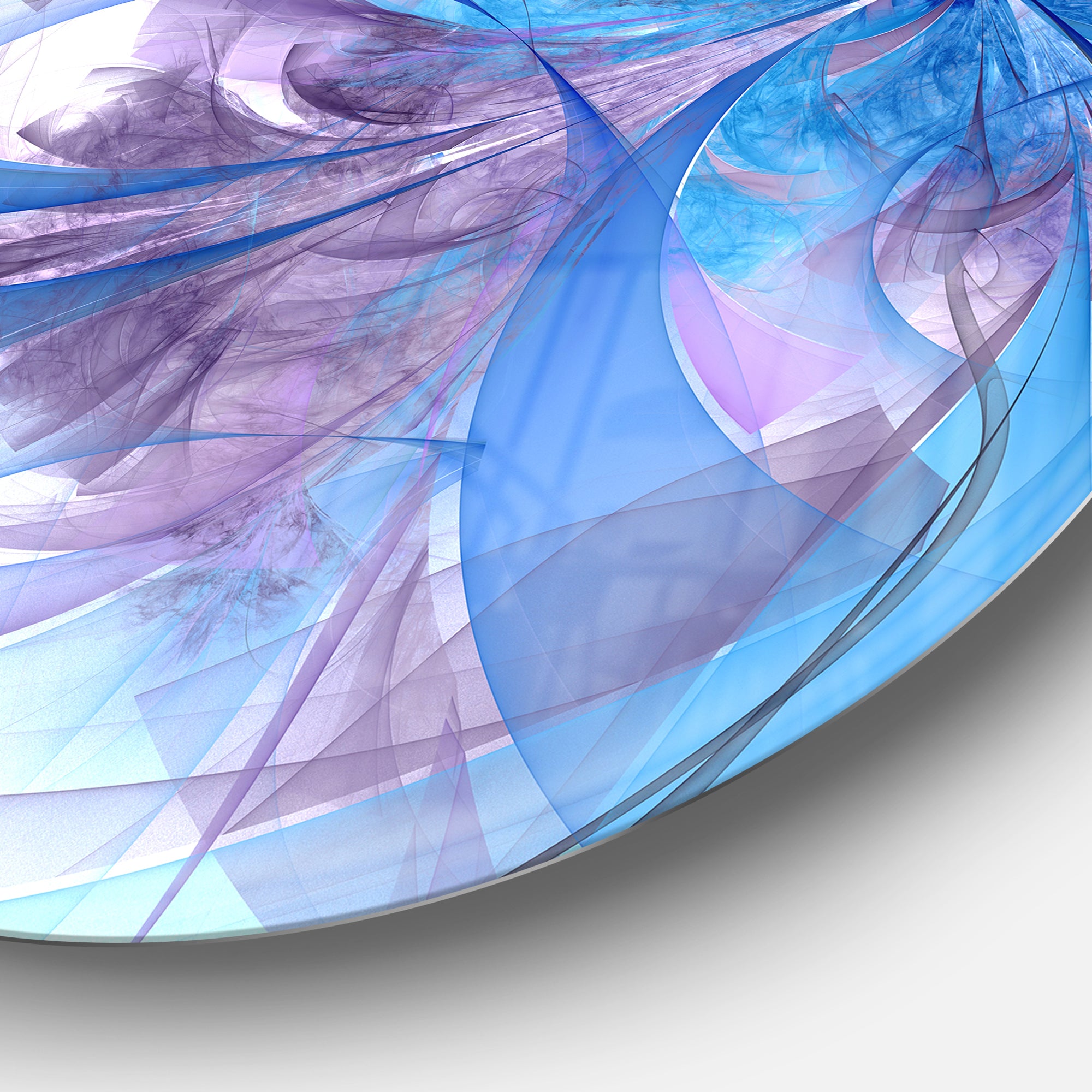 Light Blue and Purple Fractal Flower' Floral Metal Circle Wall Art