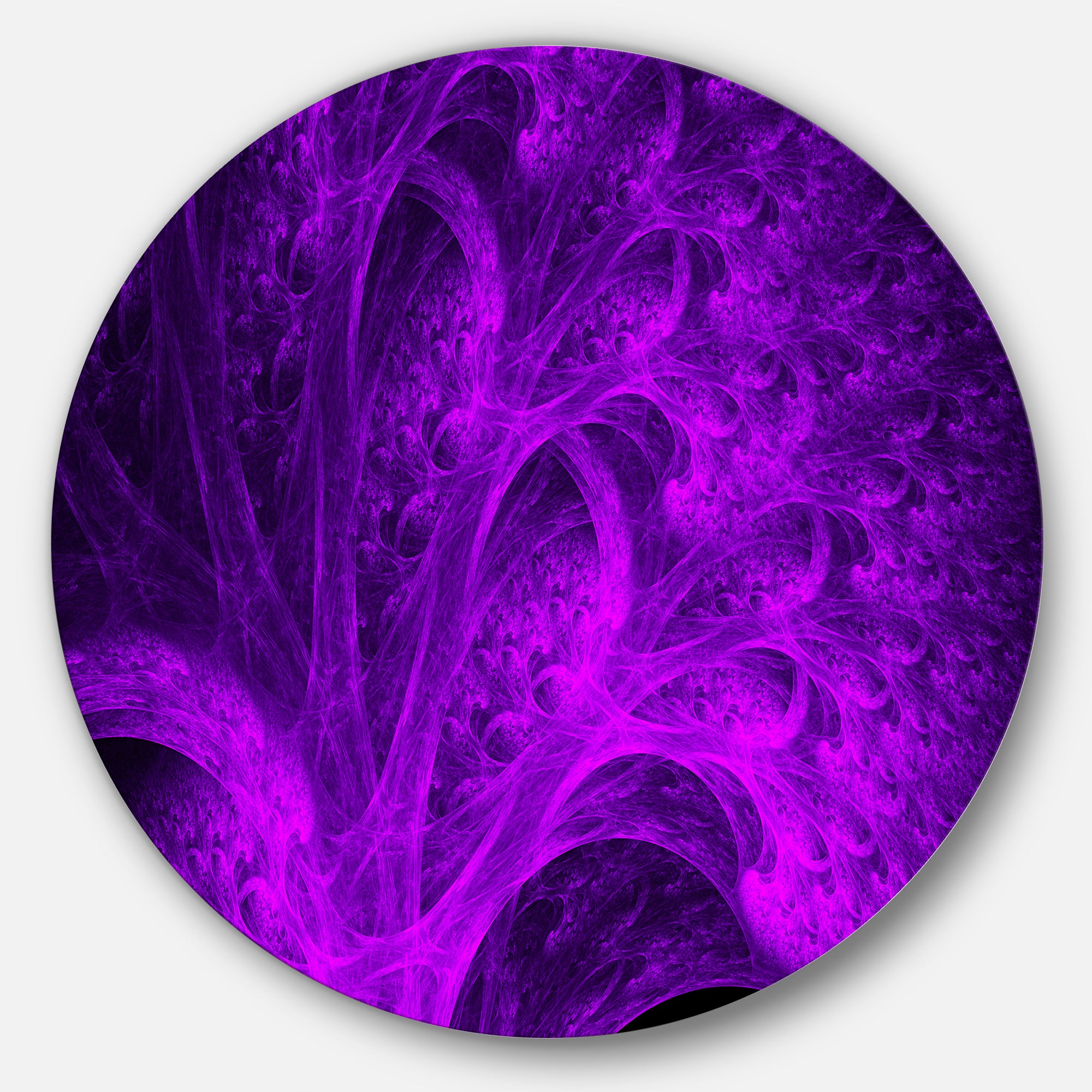 Bright Purple Magical Fractal Forest' Abstract Metal Circle Wall Art