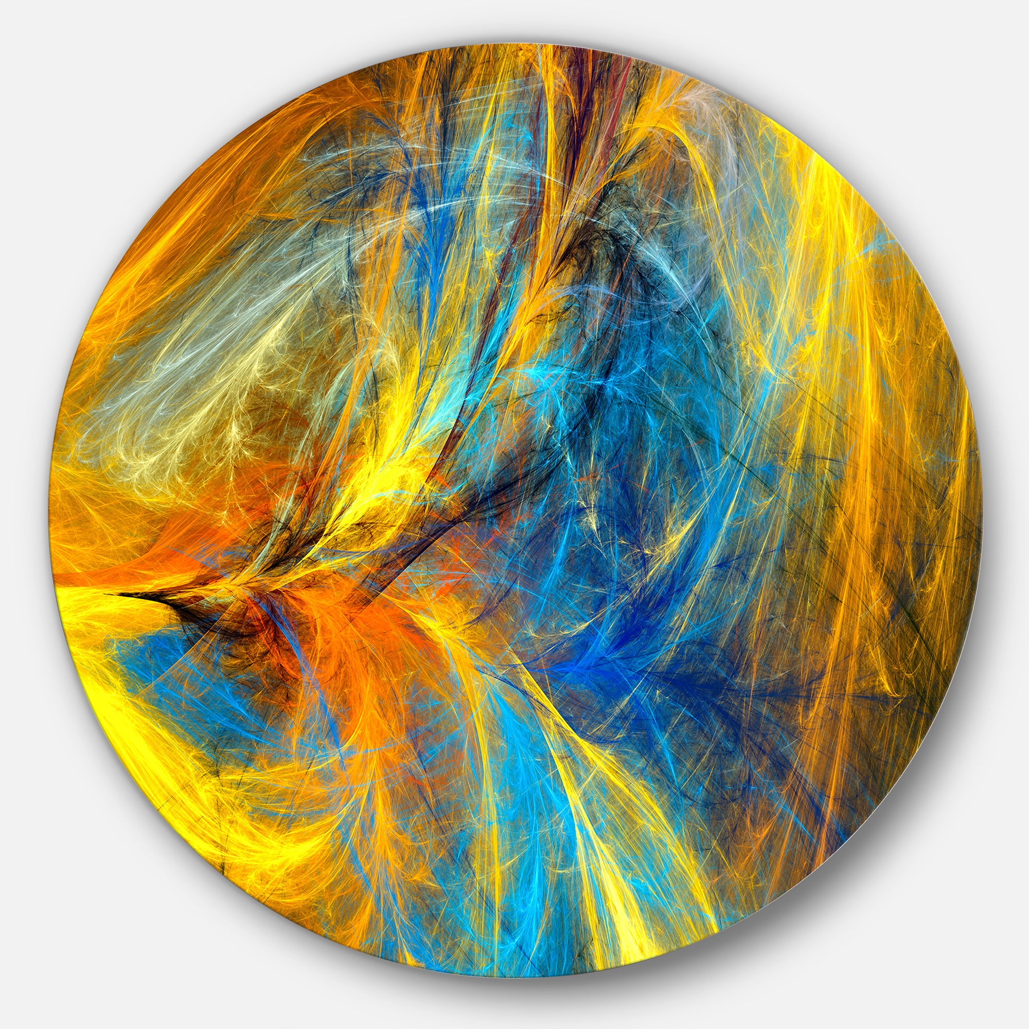 Gold and Blue Psychedelic Pattern' Abstract Metal Circle Wall Art