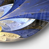 Blue and Yellow Large Fractal Pattern' Floral Metal Circle Wall Art