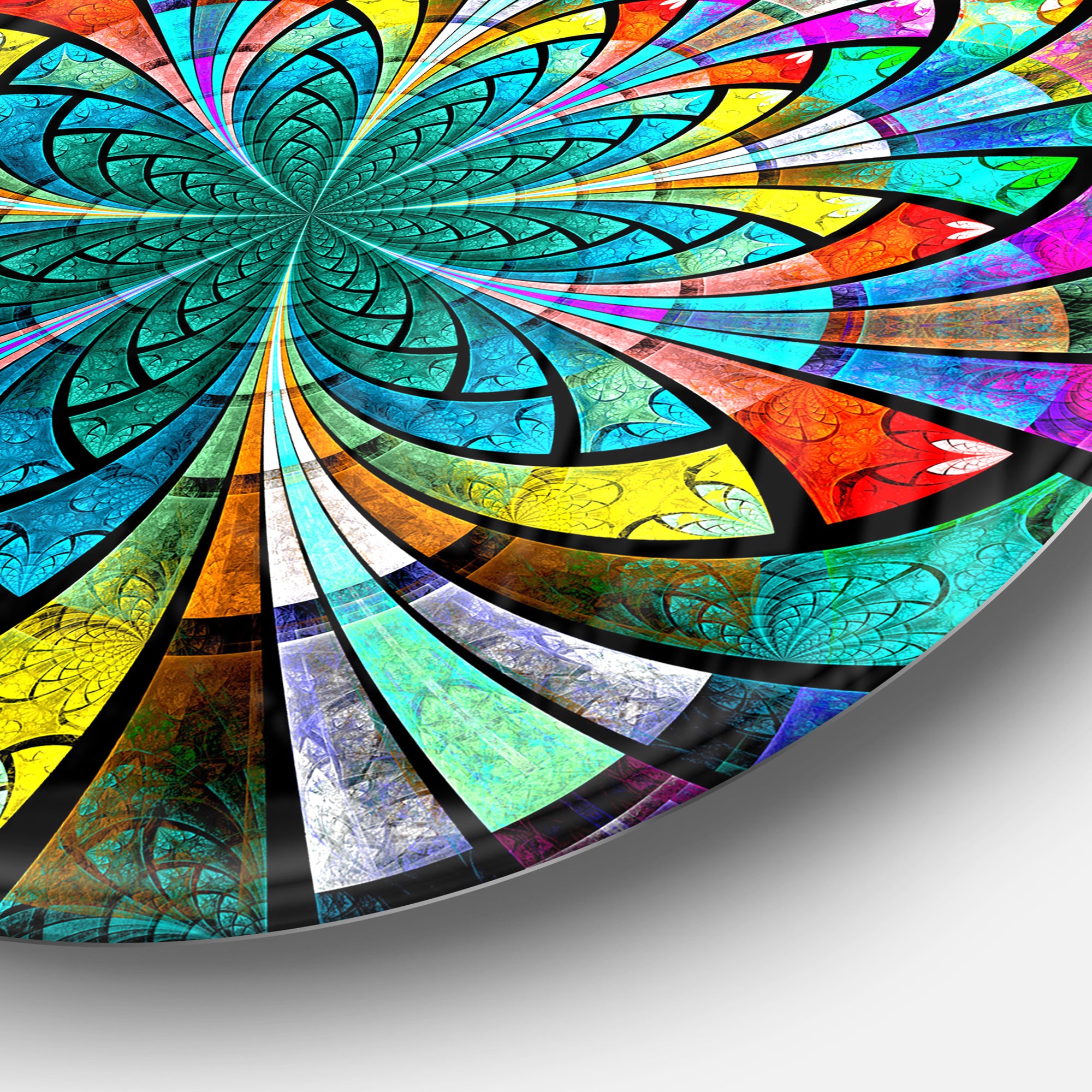Multi Color Large Fractal Flower Pattern' Floral Metal Circle Wall Art