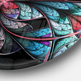 Turquoise and Red Fractal Flower Pattern' Floral Metal Circle Wall Art