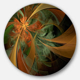 Symmetrical Orange Digital Fractal Flower' Floral Metal Circle Wall Art