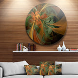 Symmetrical Orange Digital Fractal Flower' Floral Metal Circle Wall Art