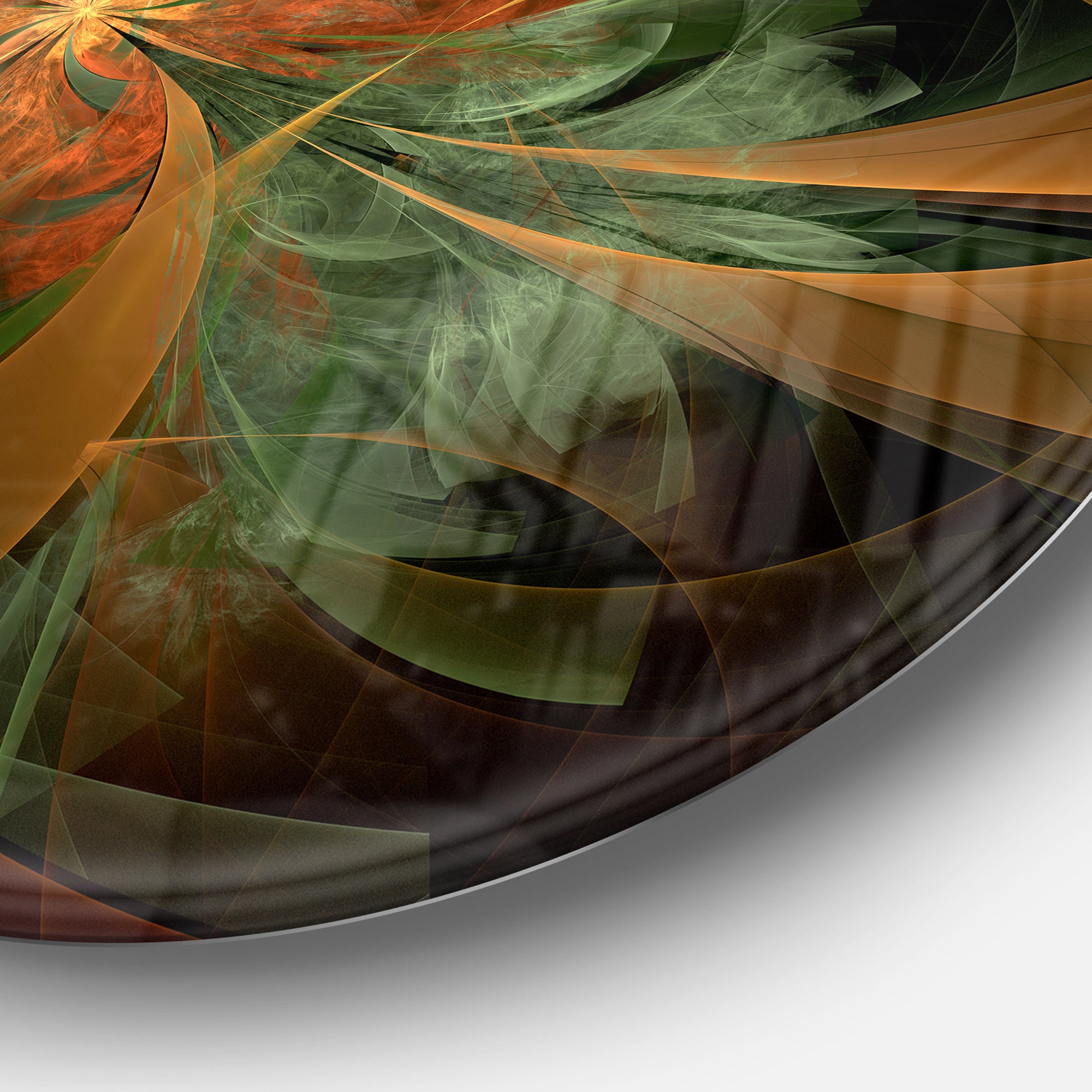 Symmetrical Orange Digital Fractal Flower' Floral Metal Circle Wall Art