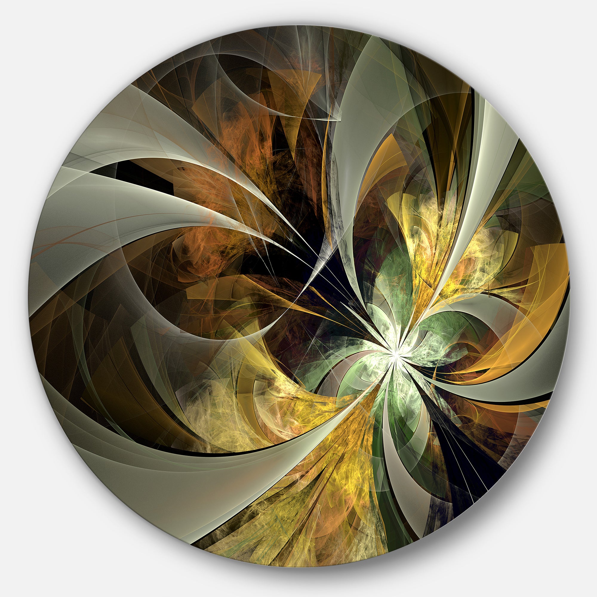 Symmetrical Gold Fractal Flower' Floral Metal Circle Wall Art