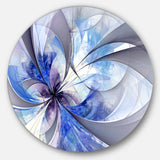 Blue Large Symmetrical Fractal Flower' Floral Metal Circle Wall Art