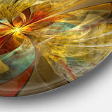 Bright Yellow Symmetrical Flower Design' Floral Metal Circle Wall Art