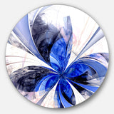 Symmetrical Bright Blue Fractal Flower' Floral Metal Circle Wall Art