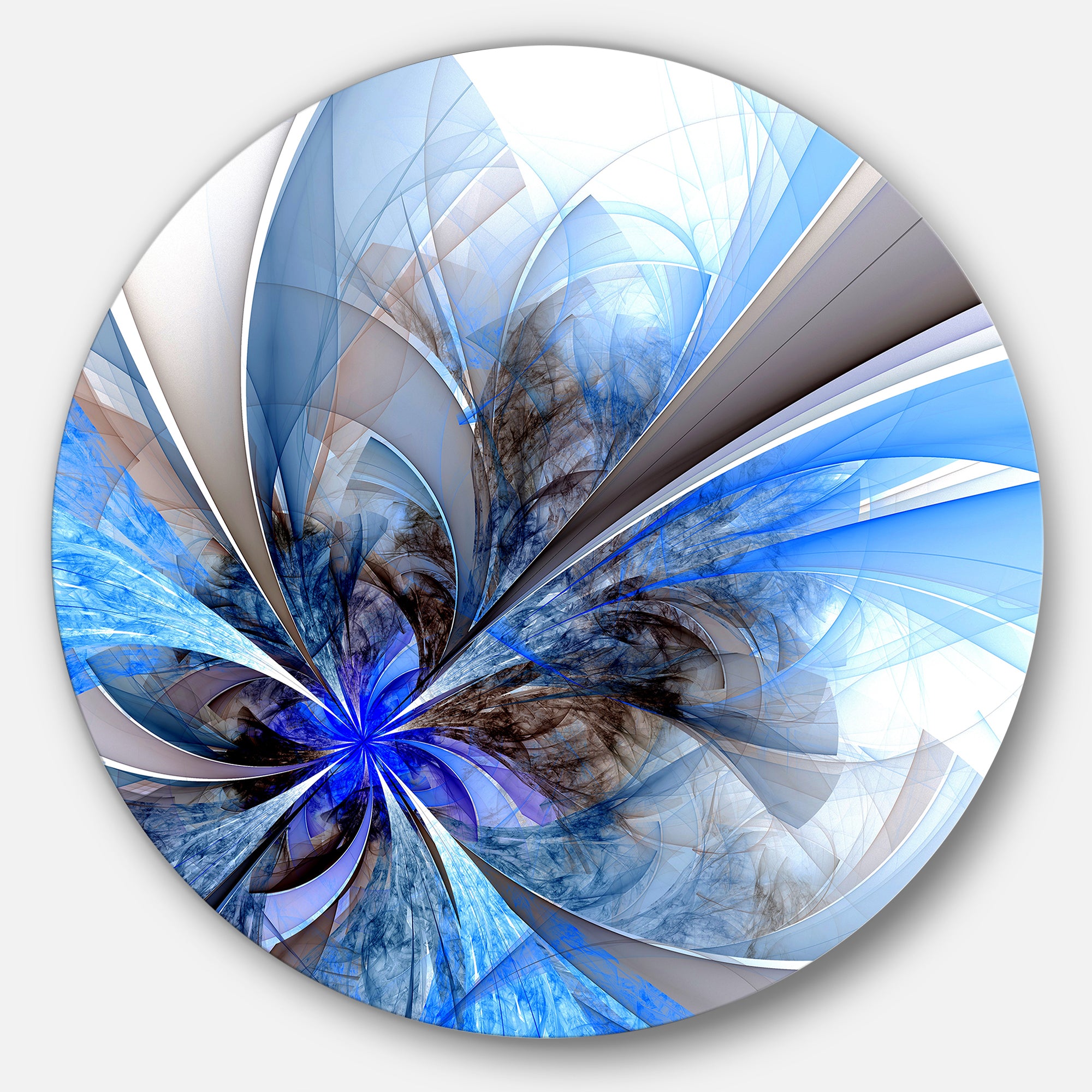 Symmetrical Large Blue Fractal Flower' Floral Metal Circle Wall Art