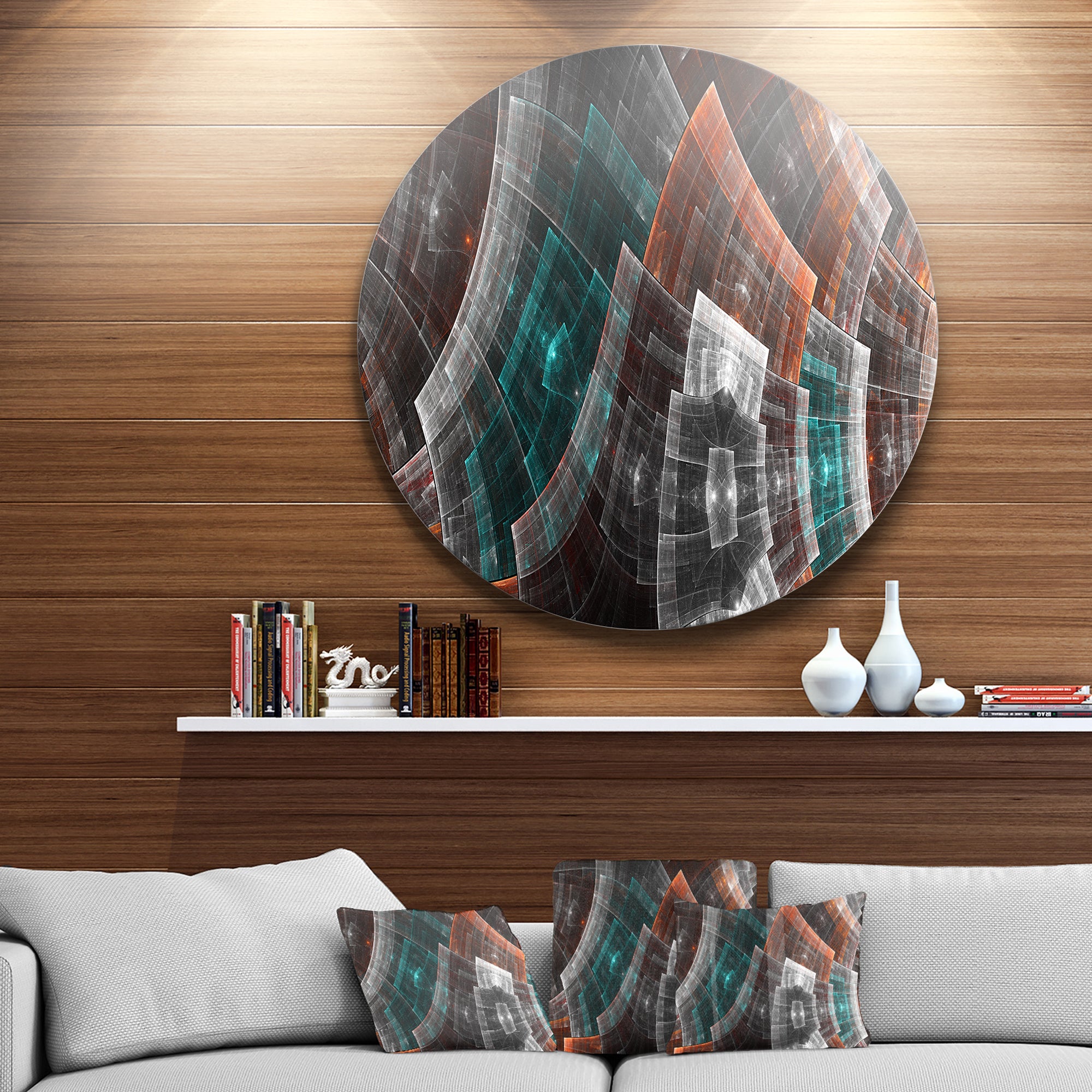 Brown Psychedelic Fractal Metal Grid Art' Abstract Metal Circle Wall Art