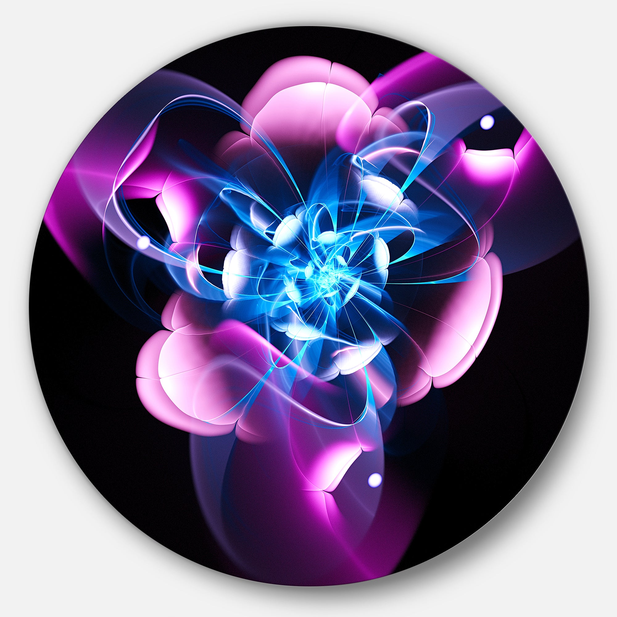 Blue Purple Large Fractal Flower Design' Abstract Metal Circle Wall Art