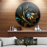 Brown Blue Fractal Flower in Black' Oversized Abstract Metal Art
