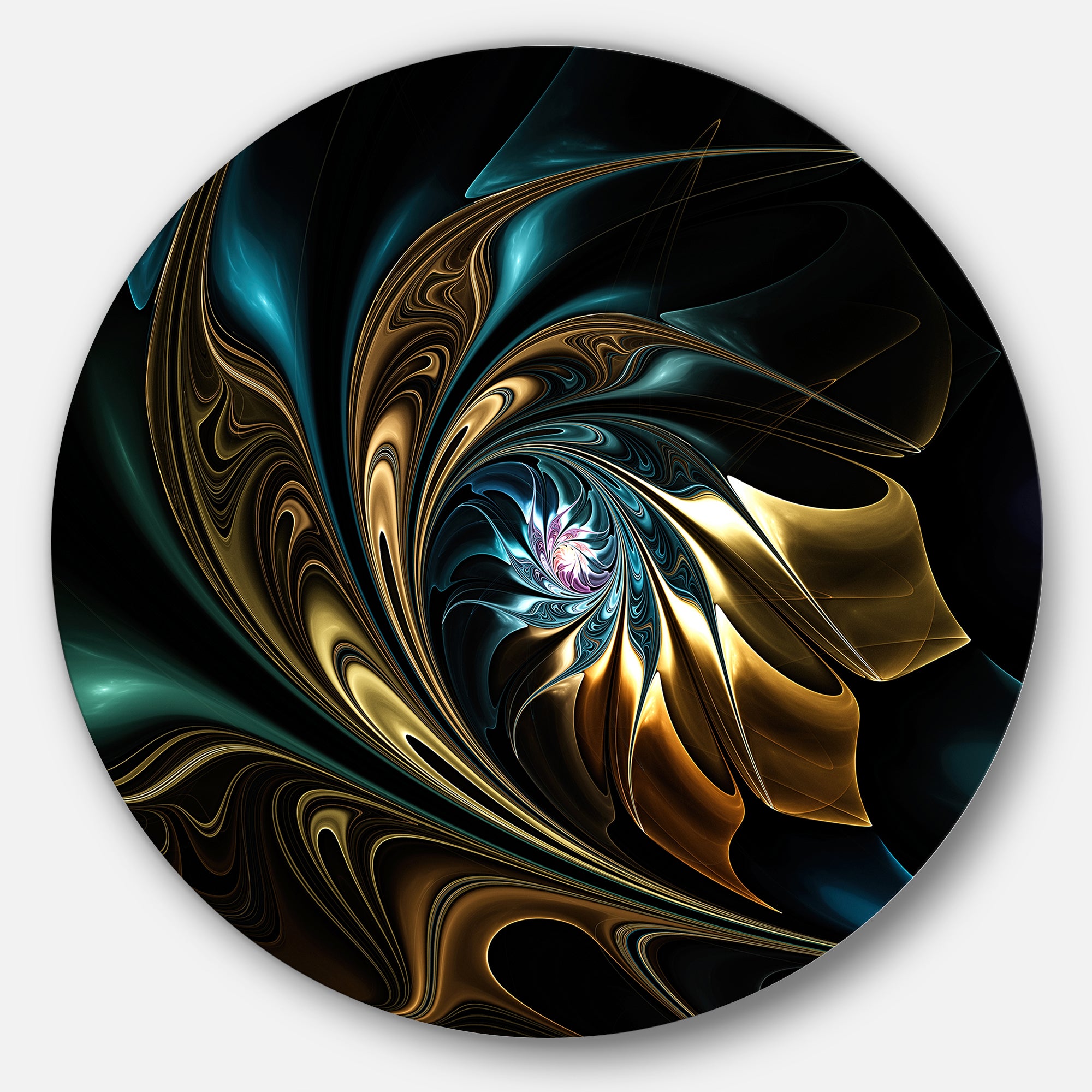 Brown Blue Fractal Flower in Black' Oversized Abstract Metal Art