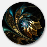 Brown Blue Fractal Flower in Black' Oversized Abstract Metal Art