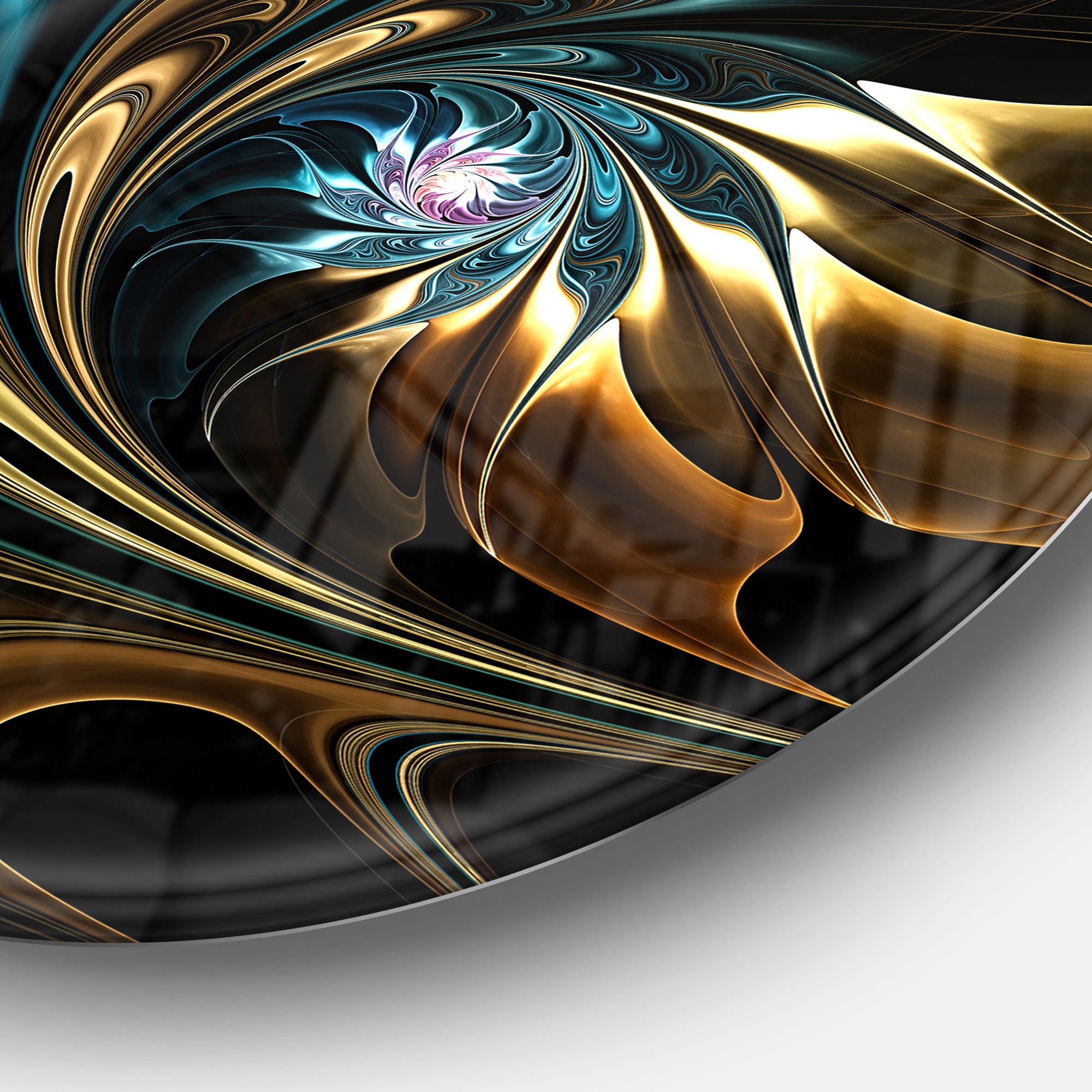 Brown Blue Fractal Flower in Black' Oversized Abstract Metal Art
