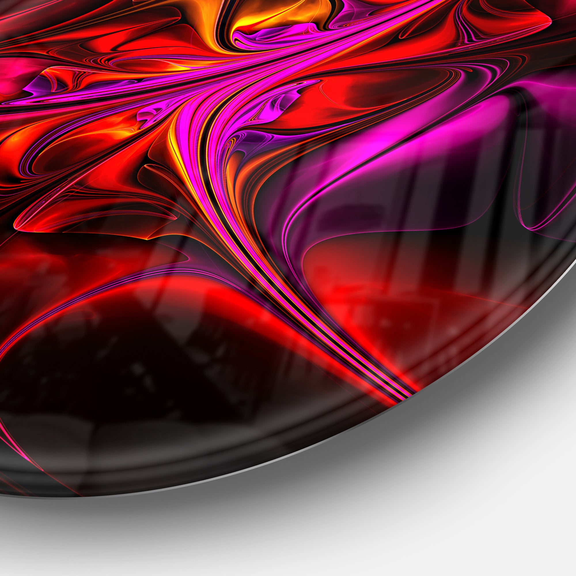 Multi Colored Magenta Stained Glass' Floral Metal Circle Wall Art