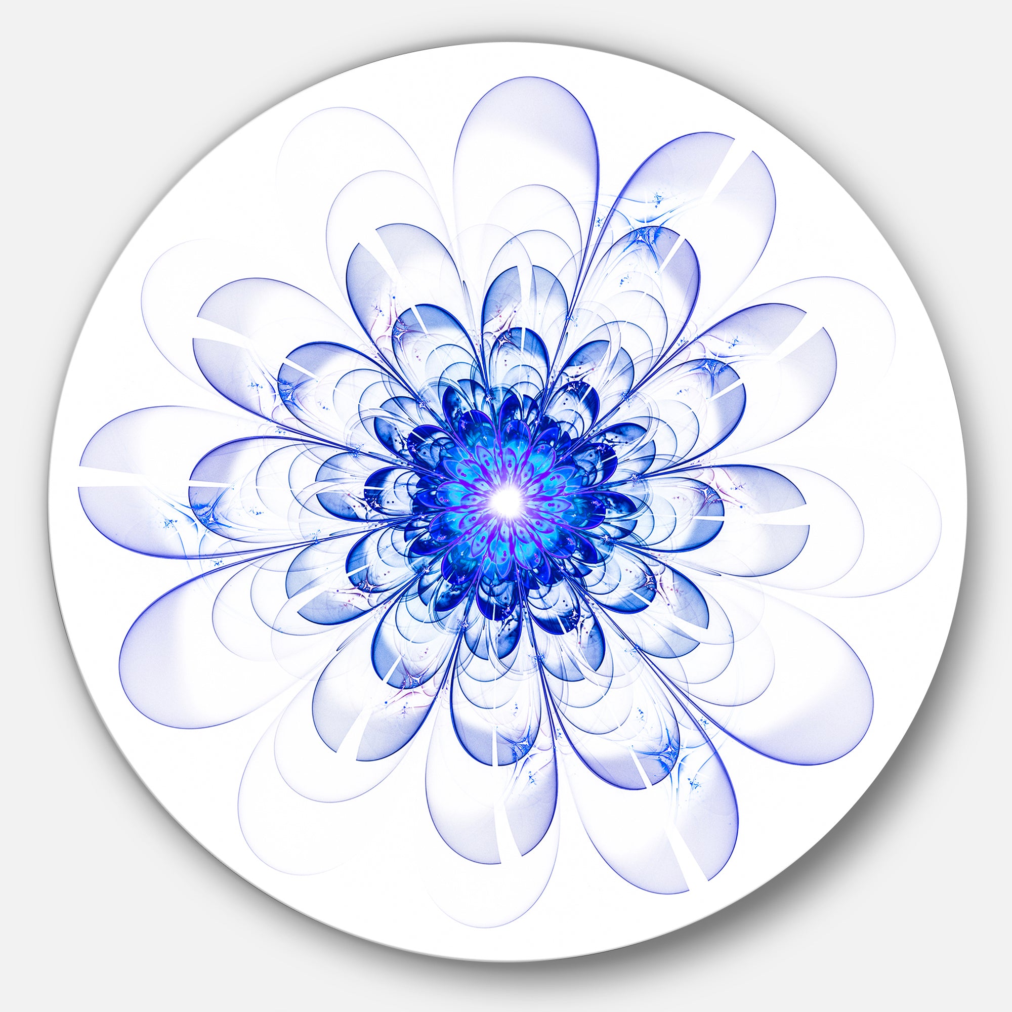 Blue Ideal Fractal Flower Design' Floral Metal Circle Wall Art