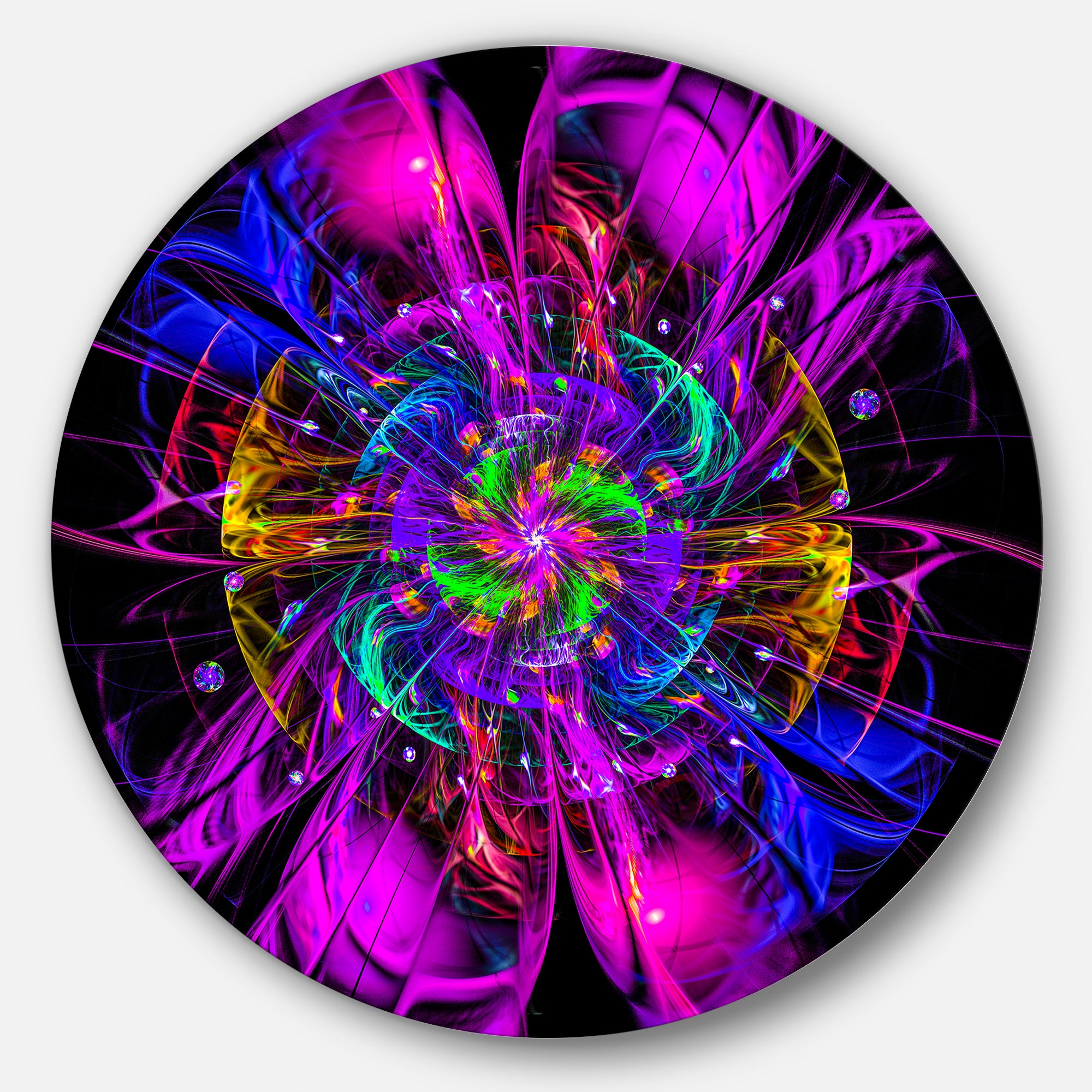 Ideal Fractal Flower Digital Art in Purple' Floral Metal Circle Wall Art