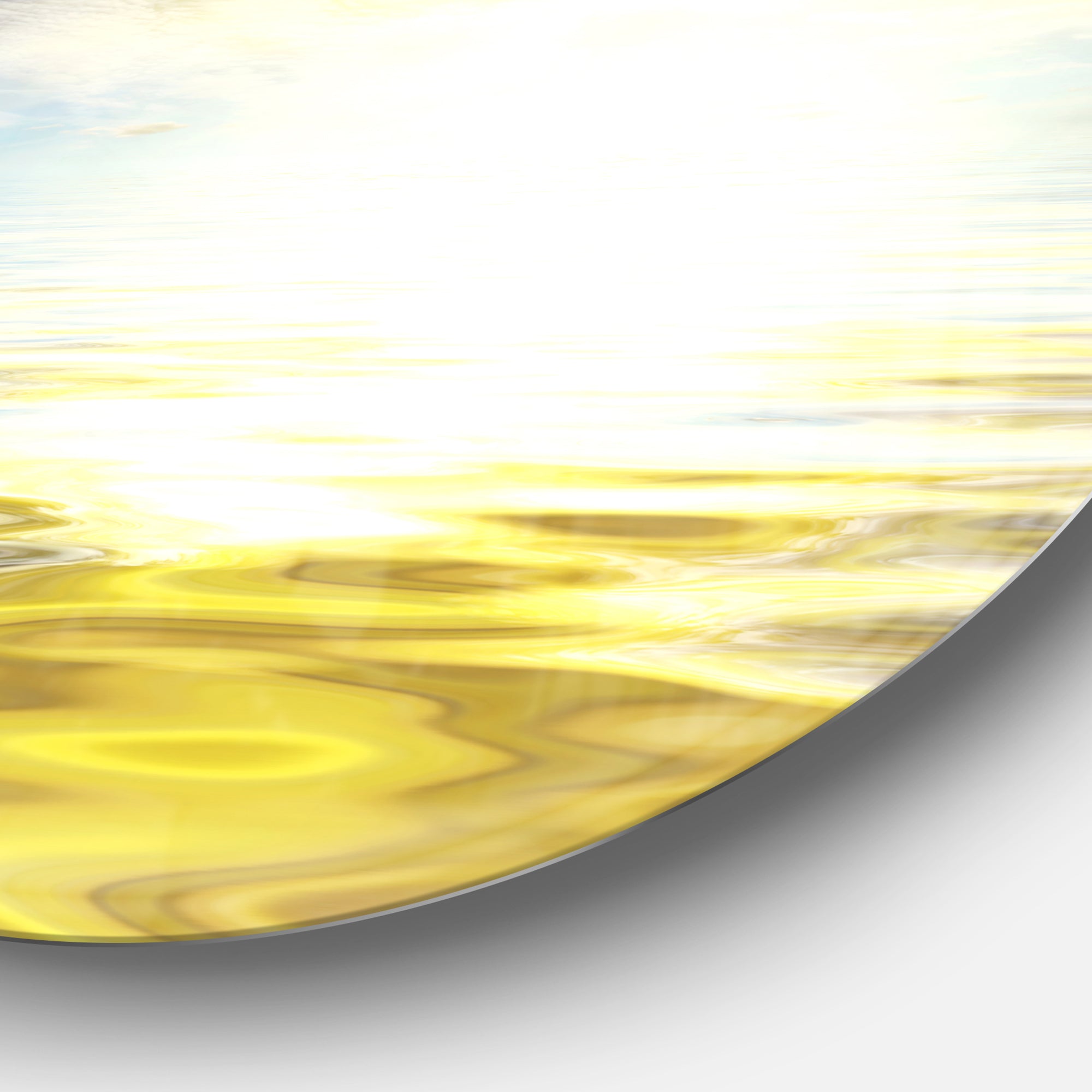 Wavy View of Sea in Yellow Blue' Seashore Metal Circle Wall Art