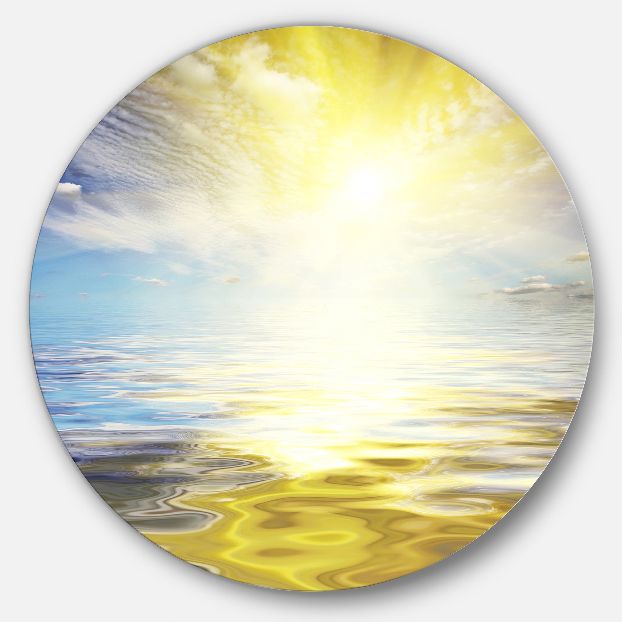 Wavy View of Sea in Yellow Blue' Seashore Metal Circle Wall Art