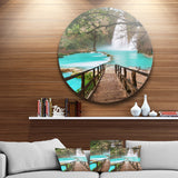 Stairway into Beautiful Waterfall' Oversized Landscape Metal Circle Wall Art