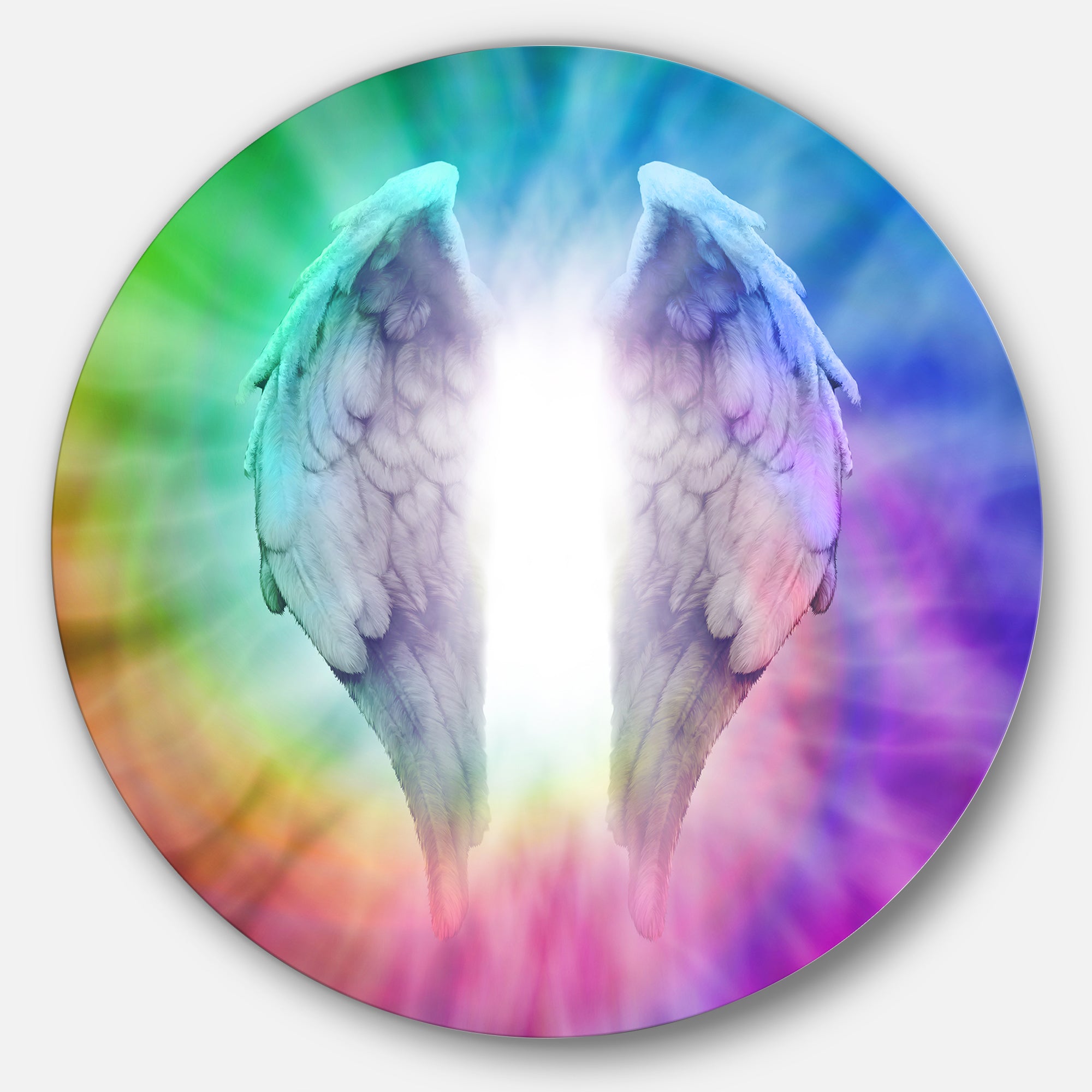 Angel Wings on Rainbow Background' Abstract Metal Circle Wall Art